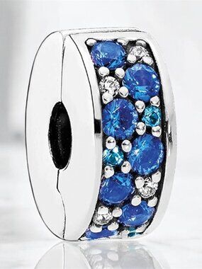 NEW Authentic Pandora Pave Clip Charm BLUE 796361NCB